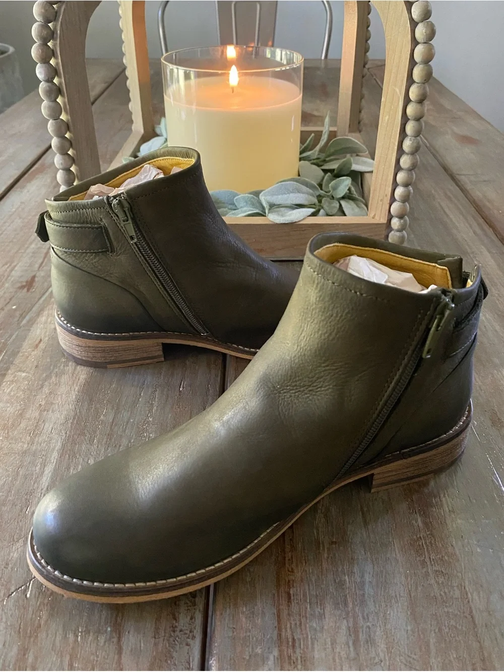 Jafa 207 Leather Ankle Boots Side Zip Buckle EU 38 US 7.5 - 8 Cactus OliveGreen
